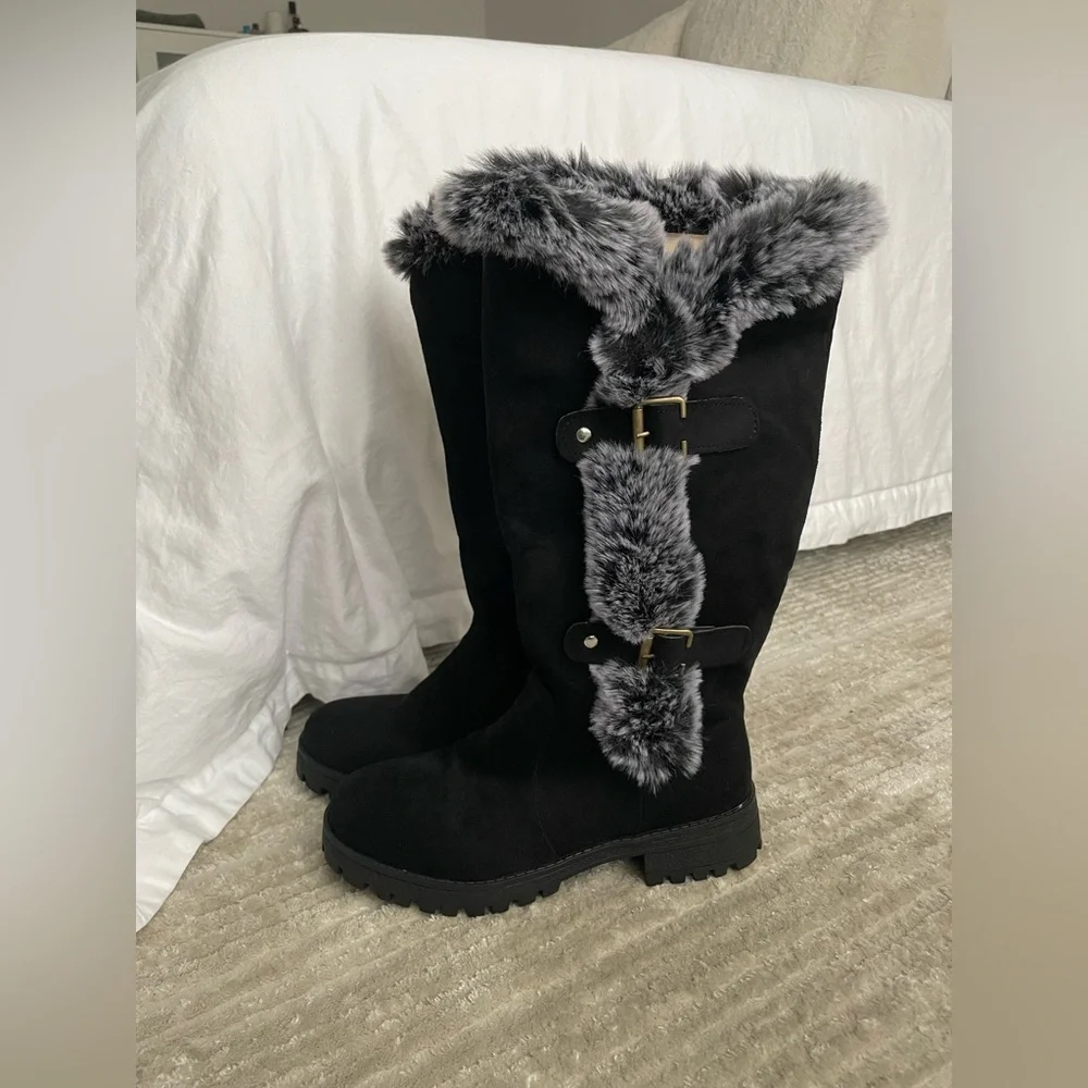 XIMIN Black Mid Calf Snow Boots